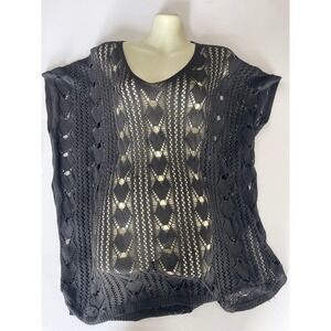 BECCA Black Open Knit V Neck Sleeveless Pullover Swimsuit Cover Up Top XS/XP S/P